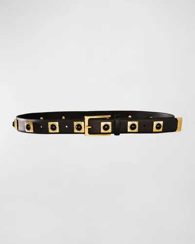 Aureum Collective No. 2 Onyx Studded Leather Belt In Black Gold
