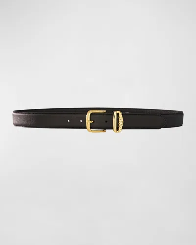 Aureum Collective No. 3 French Rope Buckled Leather Belt In Black Gold