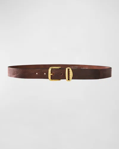 Aureum Collective No. 3 French Rope Buckled Leather Belt In Caffe Gold