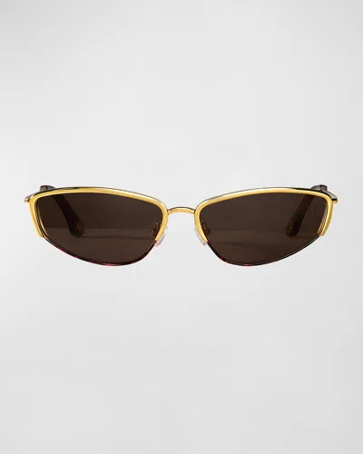 Aureum Collective Venice Half-rimmed Metal Butterfly Sunglasses In Tortoise Gold