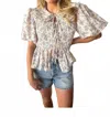 Aureum Cottage Core Collar Smocked Top In Multi In Multi