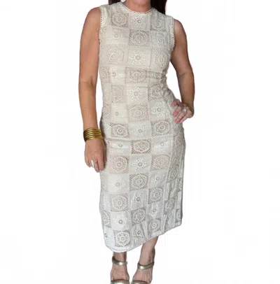 Aureum Embroidered Crochet Midi Dress In Ivory In White