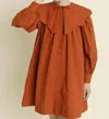Aureum Embroidered Scallop Collar Mini Dress In Terracotta In Brown