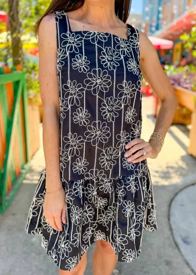 Aureum Emery Floral Embroidered Shift Mini Dress In Black In Blue