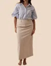 Aureum Emery Vegan Leather Pencil Midi Skirt In Cream In White