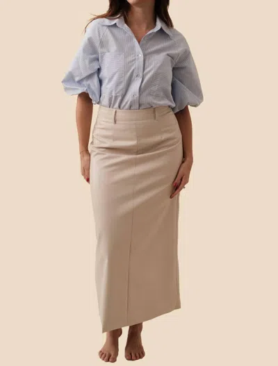 Aureum Emery Vegan Leather Pencil Midi Skirt In Cream In White