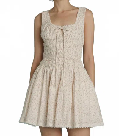 Aureum Eyelet Trim Floral Mini Dress In Ivory In Beige