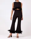 Aureum Feather Trim Top In Black In Black