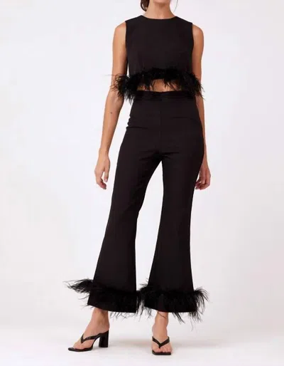Aureum Feather Trim Top In Black
