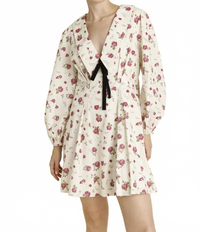 Aureum Floral Dress With Velvet Ties In Rose In Multi