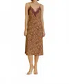 Aureum Floral Lace Slip Midi Dress In Taupe In Brown