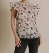 Aureum Floral Organza Top With Cami In Ivory; Black In Beige