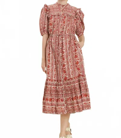Aureum Floral Ruffle Midi Dress In Red