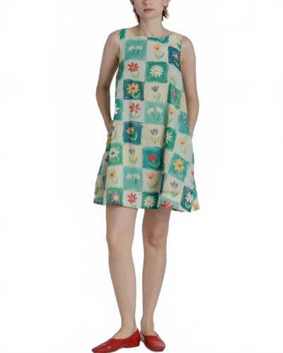 Aureum Flower Print Mini Dress In Green In Multi