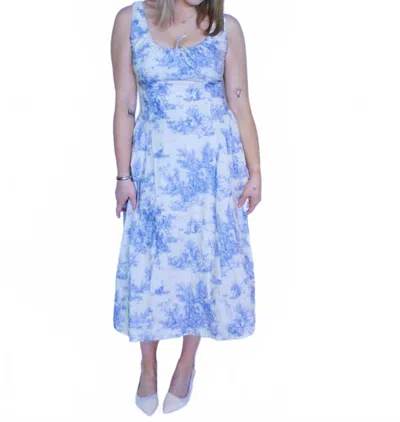 Aureum French Cottage Toile Print Midi Dress In Blue