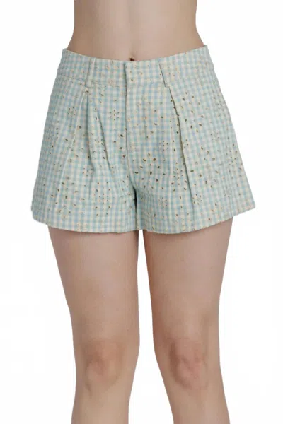 Aureum Gabby Gingham Shorts In Coastal Blue In Gray