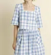 Aureum Gingham Button Front Top In Blue In Blue