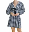 Aureum Gingham Collar Dress With Tie In Navy In Blue