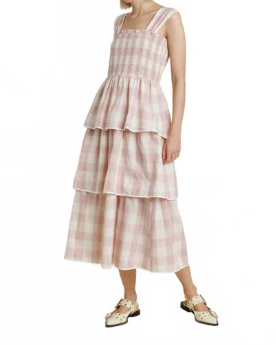 Aureum Gingham Midi Dress In Nude Pink