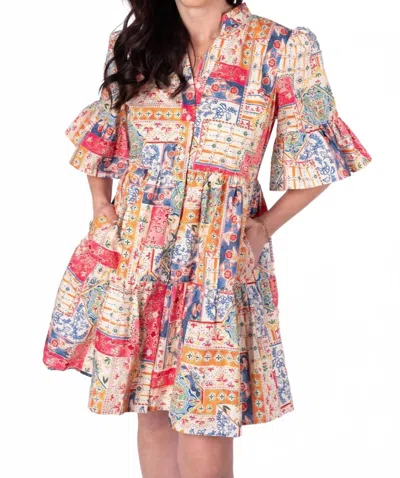 Aureum Jane V-neck Tiered Mini Dress In Multi