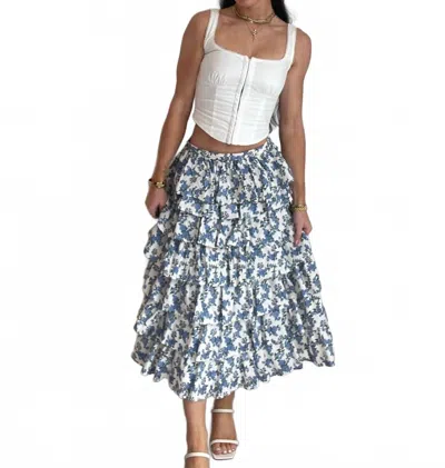 Aureum Kendall Tiered Ruffle Midi Skirt In Blue White