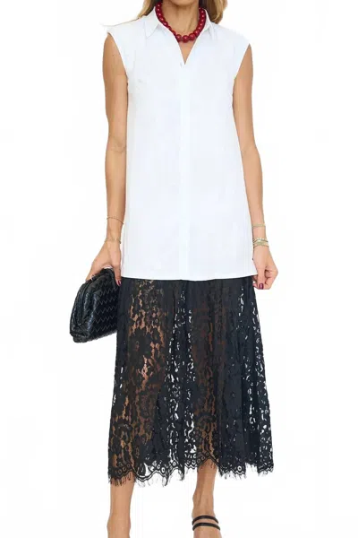 Aureum Lace Trim Shirt Dress In White/black