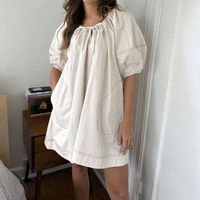 Aureum Lauren Cream Contrast Stitch Babydoll Dress In White