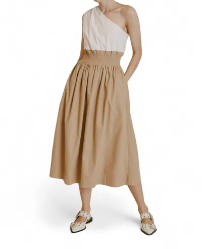 Aureum Lina One Shoulder Dress In Ivory/tan In Brown