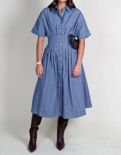 Aureum Lori Striped Button Midi Dress In Blue