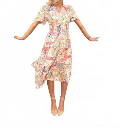 Aureum Lucia Cotton Poplin Pintuck Midi Dress In Red In Multi