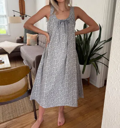Aureum Luna Gingham Floral Print Tank Midi Dress In Blue In Gray