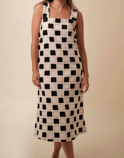 Aureum Mia Crochet Checkered Tank Midi Dress In Black