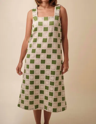 Aureum Mia Crochet Checkered Tank Midi Dress In Green