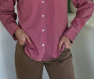 Aureum Nessa Striped Long Sleeve Button Top In Red/white In Multi