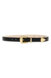 Aureum No. 16 Crocodile Texture Leather Belt In Black