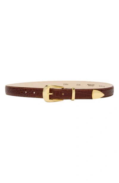 Aureum No. 16 Crocodile Texture Leather Belt In Umber Croc/gold