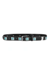 Aureum Studded Belt In Black Silver Turquoise Enamel