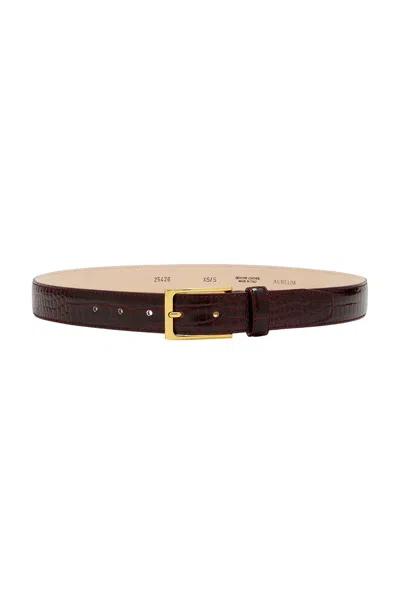 Aureum No. 5 Crocodile Embossed Belt In Bordeaux & Gold
