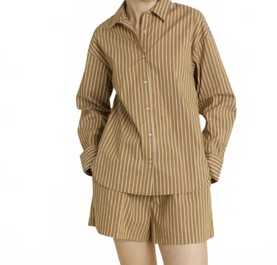 Aureum Palmer Button Down Top And Short Set In Coffee In Multi