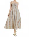 Aureum Plaid And Striped Midi Dress In Eggshell In White