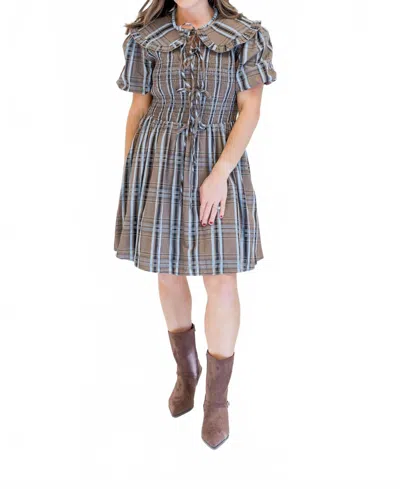 Aureum Plaid Mini Dress In Blue/ Chocolate Brown