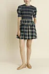 Aureum Plaid Smocked Mini Dress In Green/navy In Green
