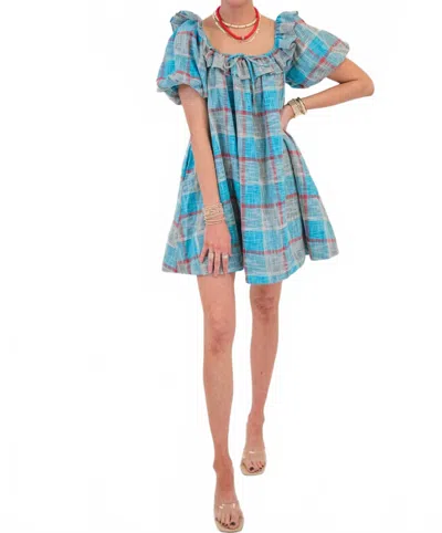 Aureum Plaid Weave Mini Dress In Blue