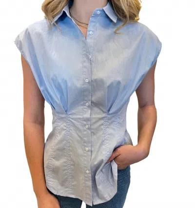 Aureum Pleated Cap Sleeve Blouse In Blue And White In Multi