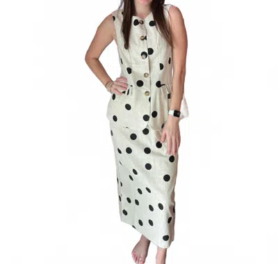 Aureum Polka Dot Linen Midi Skirt In Ivory In Multi