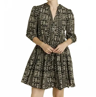 Aureum Printed Mini Dress With Ties In Black / Ecru In Multi