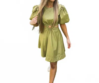 Aureum Puff Sleeve Mini Dress In Olive Green