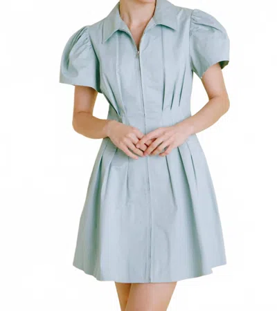 Aureum Robin Pleated Mini Dress In Sea Foam Blue