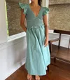 Aureum Robin Smocked Flutter Sleeve Midi Dress In Sage In Blue