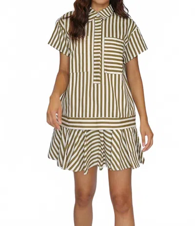 Aureum Rory Striped Mini Shirt Dress In Olive In Multi